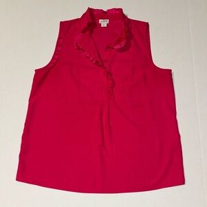 J.Crew Factory Women's 8 - Begonia Pink Ruffle-Trim Henley Tank Blouse‎